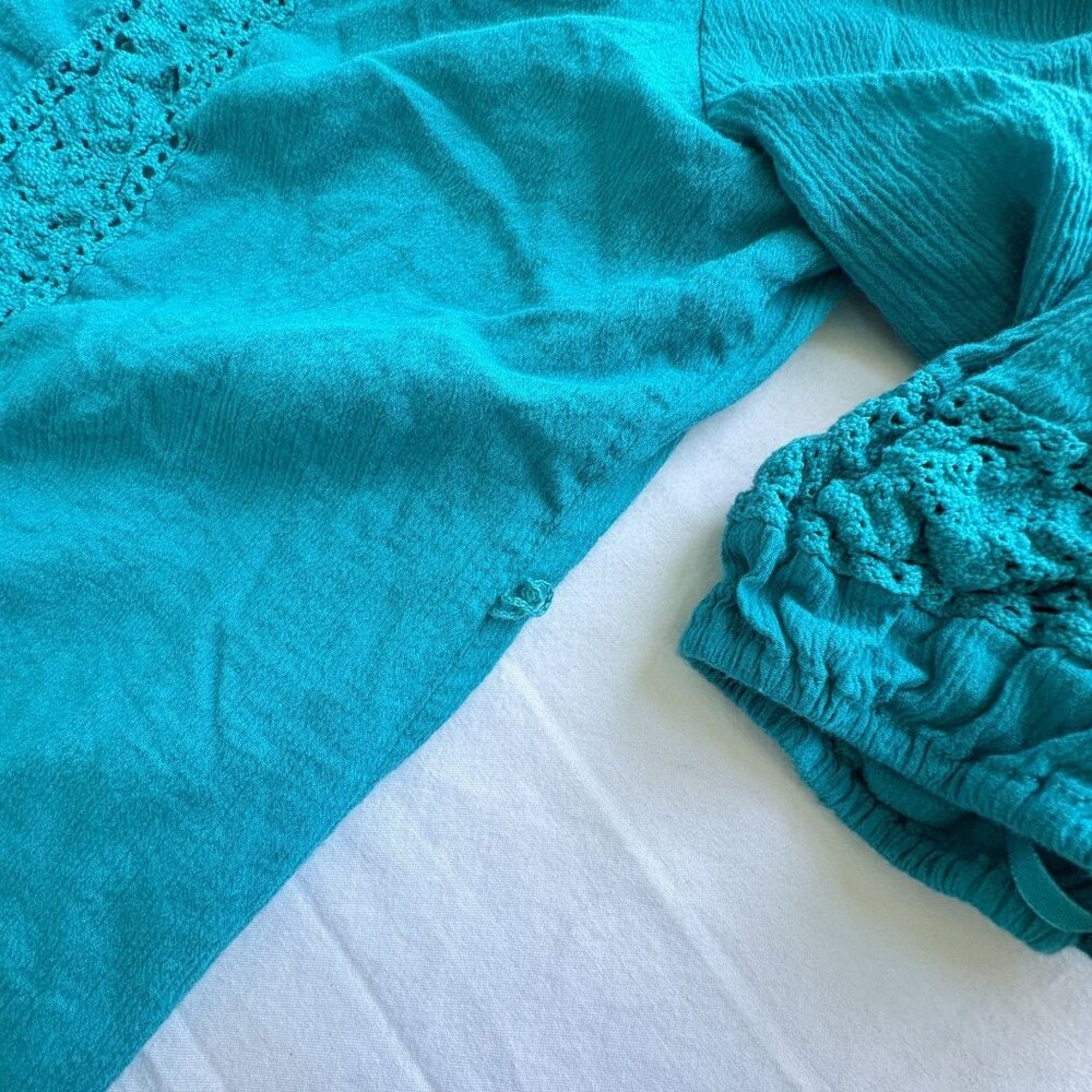 Lane Bryant Boho Tunic Dress Plus Size 26/28 Teal With Crochet Accents Lined - Picture 9 of 11